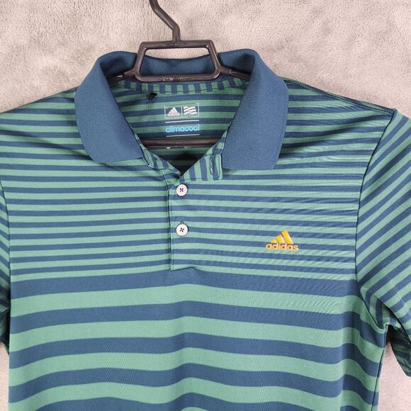 Mens Adidas ClimaCool Polo Shirt Green & Blue Stripe Short Sleeve Size S - Picture 4 of 11
